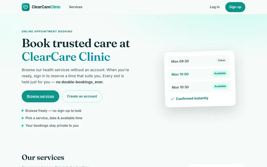 Screenshot of ClearCare Clinic
