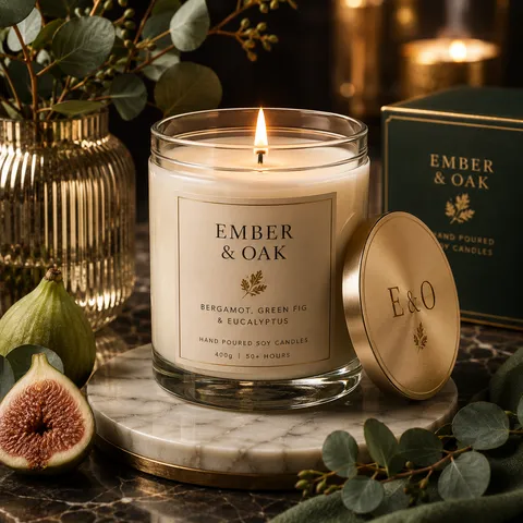 Ember & Oak candle, product shot four