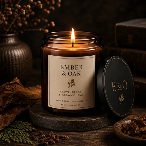 Ember & Oak candle, product shot five