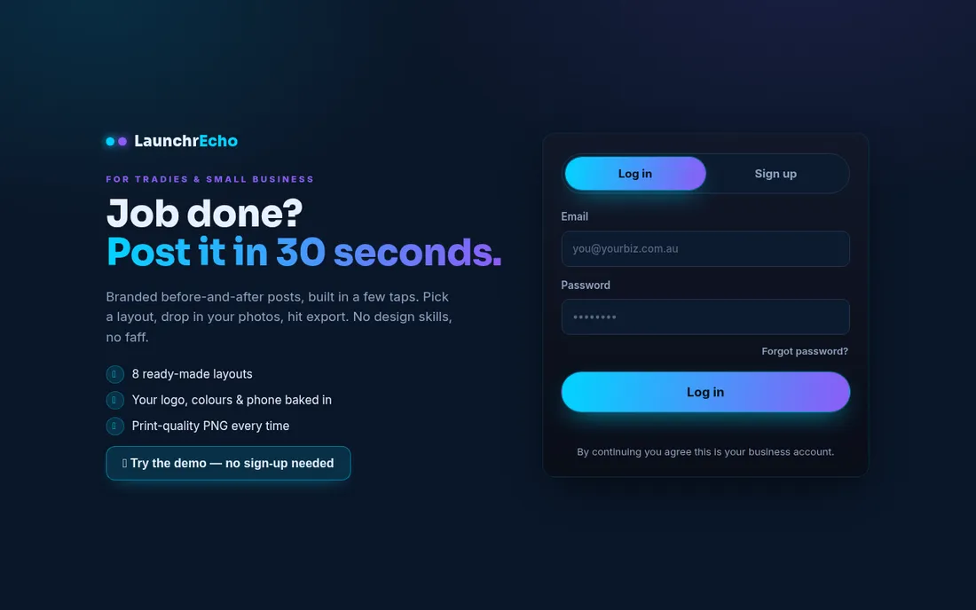 Launchr Echo — social posts for tradies