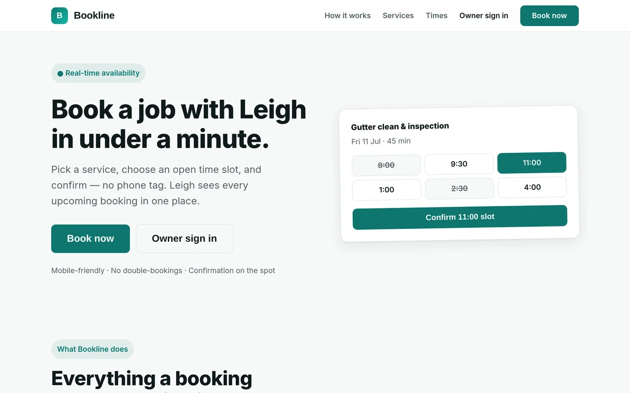 Bookline — book a job with Leigh in under a minute