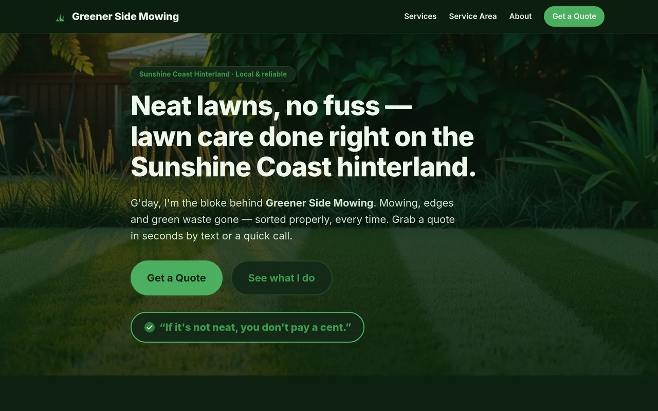 Greener Side Mowing — lawn care single-pager