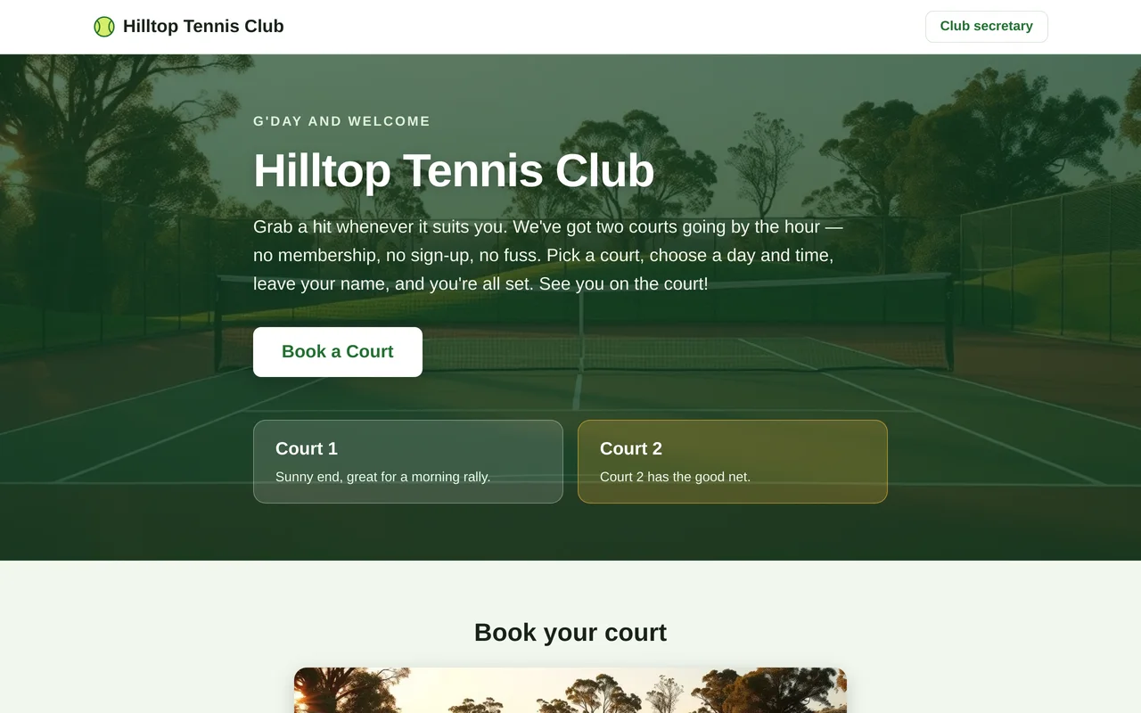 Hilltop Tennis Club — court booking site